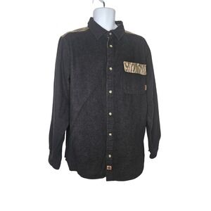 Legendary Whitetails Buck Camp Flannel LT Black‎ Camo Yoke Button Shirt Men's